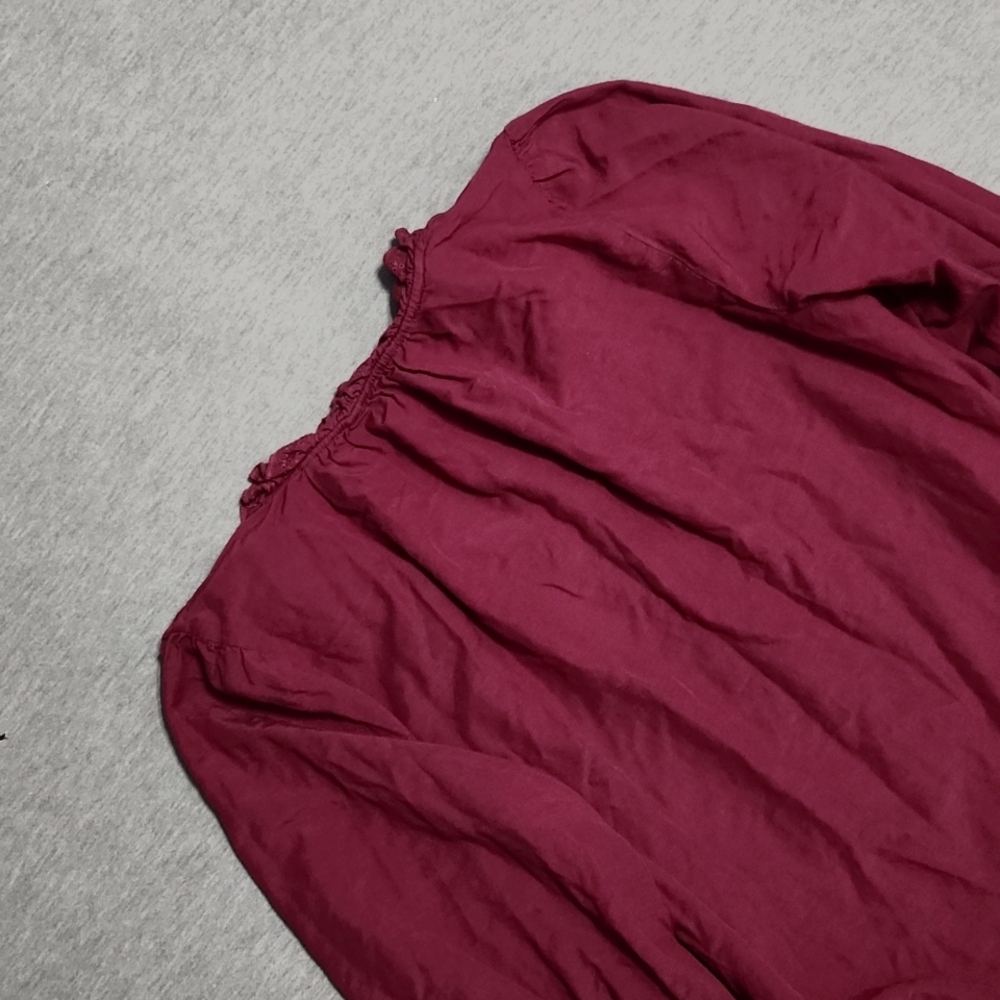 LAUREN CONRAD Crop V-Neck Balloon 3/4 Sleeve Plum Purple Lacey Peasant Blouse - Picture 5 of 10